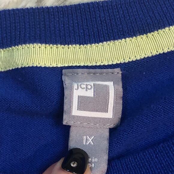 JcPenney JCP Blue, Gray, and Yellow Colorblock Knit Pullover Sweater 1X - Picture 3 of 14